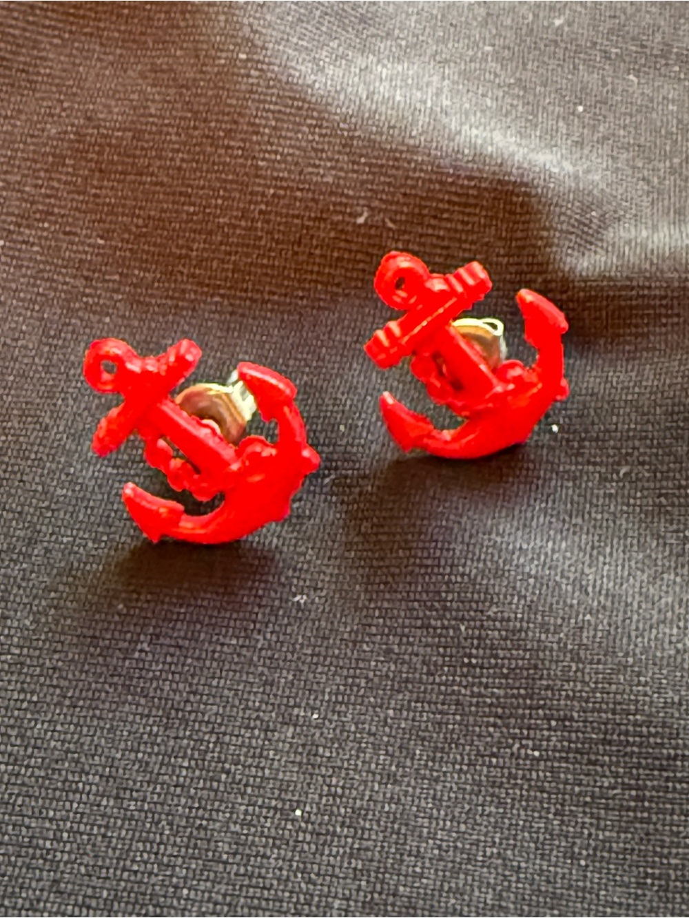 Red Anchor Stud Earrings - Nautical Theme